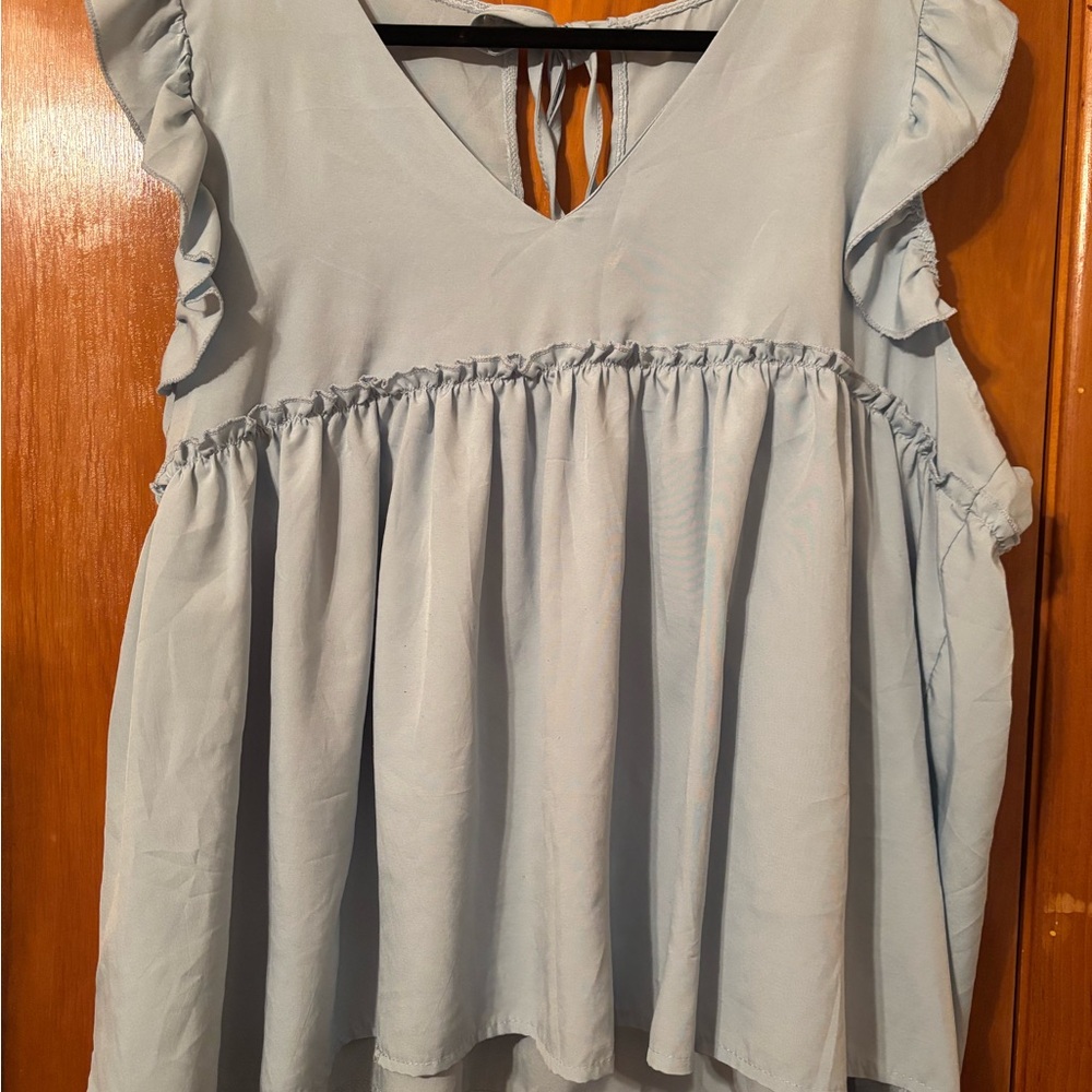 SHEIN Soft Blue Ruffle Blouse